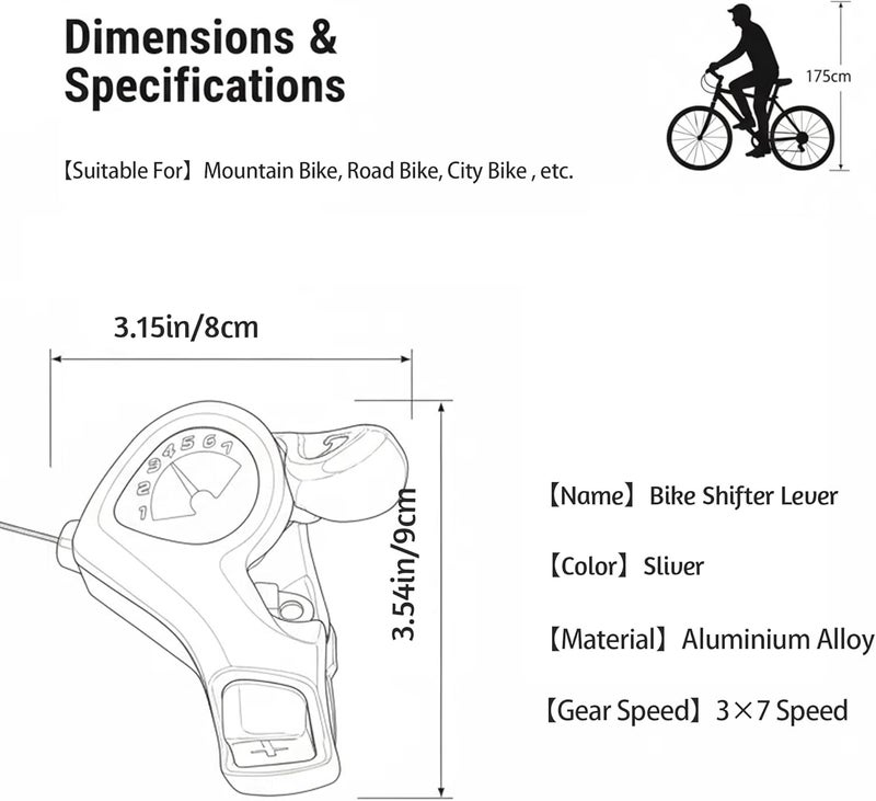 Fredertent Bike Shifter Lever 3x7 Speed Right Thumb Gear Shift Lever – KD50-3x7 Bicycle Shifter for Mountain City Road Hybrid Electric Cruiser and Kids Bikes (KD50-3x7) - Image 3